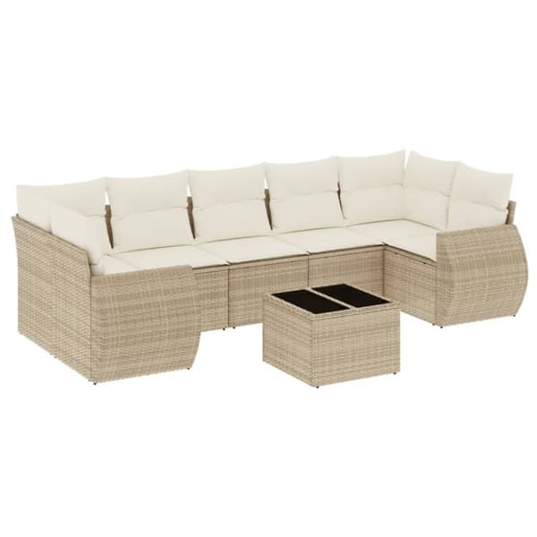 Matgrupp för trädgården med dynor 8 delar beige konstrotting