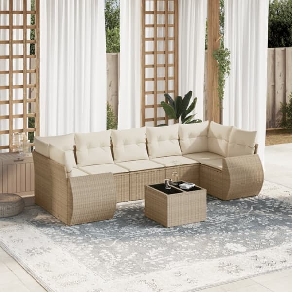Matgrupp för trädgården med dynor 8 delar beige konstrotting