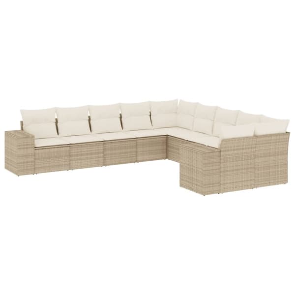 Soffgrupp för trädgård med dynor 10 delar beige konstrotting