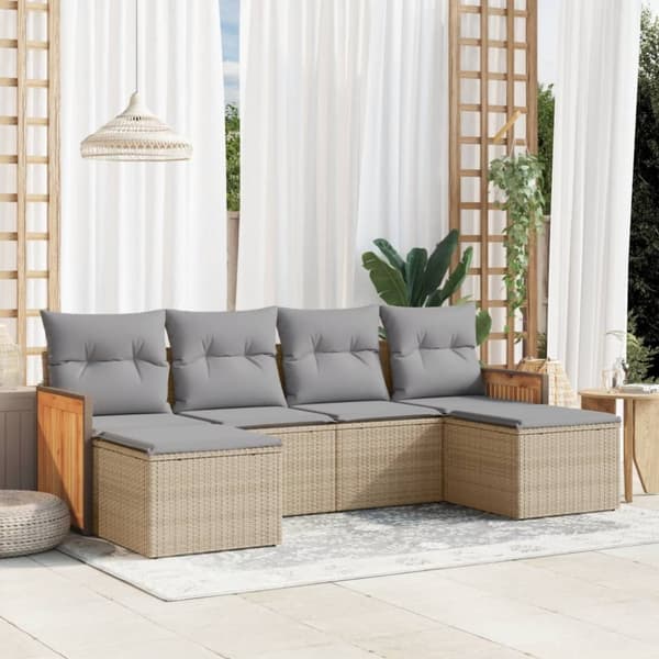 Soffgrupp för trädgården med dynor 6 delar beige konstrotting
