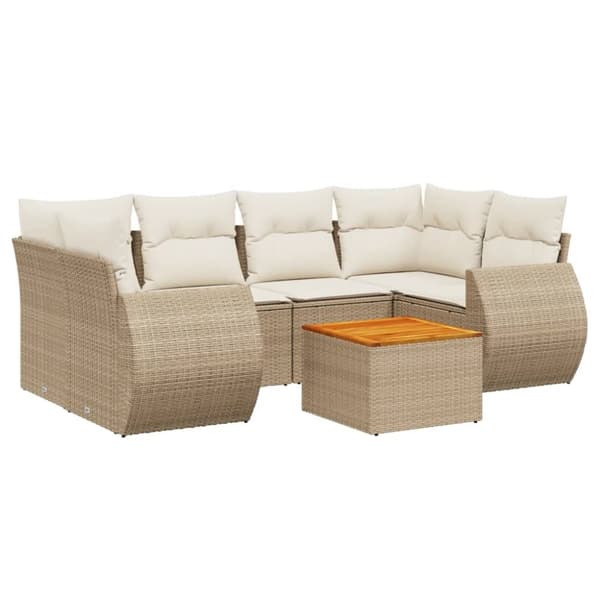 Matgrupp för trädgården med dynor 7 delar beige konstrotting
