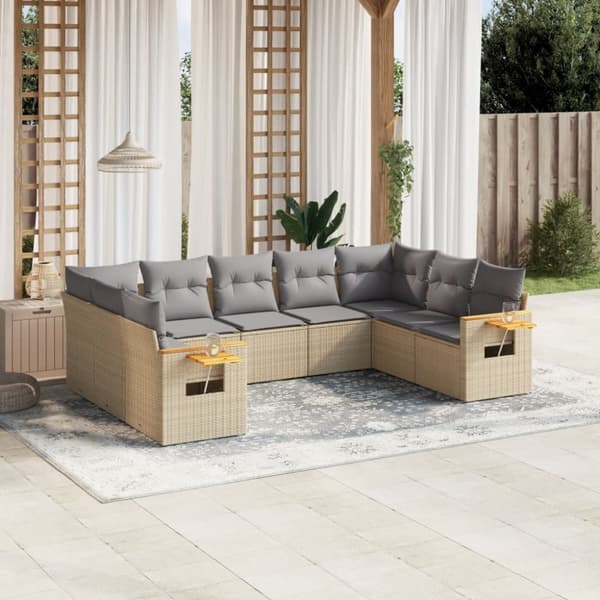 Soffgrupp för trädgården med dynor 9 delar beige konstrotting