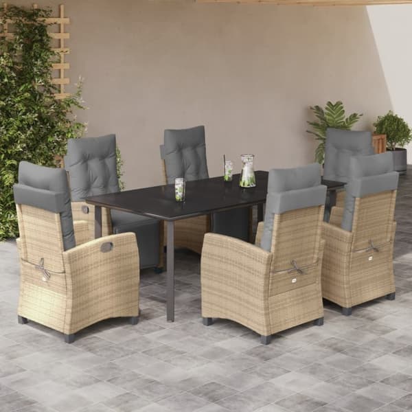 Matgrupp för trädgården med dynor 7 delar mixbeige konstrotting