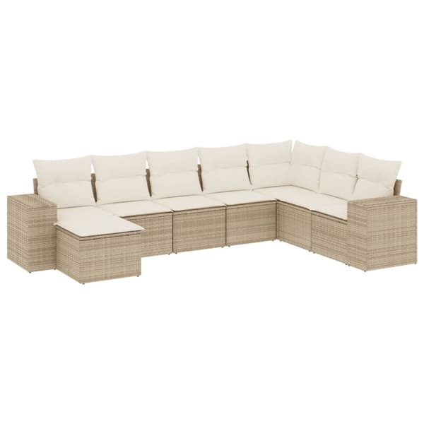 Matgrupp för trädgården med dynor 8 delar beige konstrotting