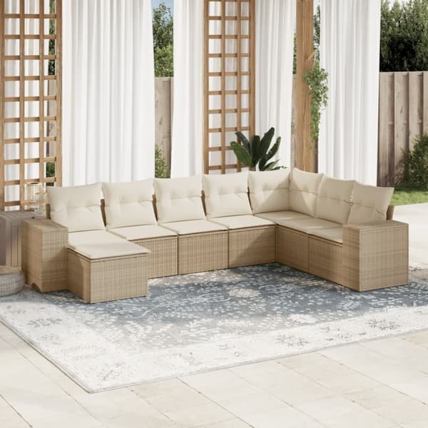 Matgrupp för trädgården med dynor 8 delar beige konstrotting