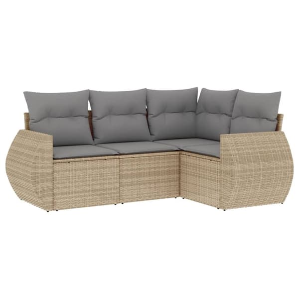 Soffgrupp för trädgård med dynor 4 delar beige konstrotting