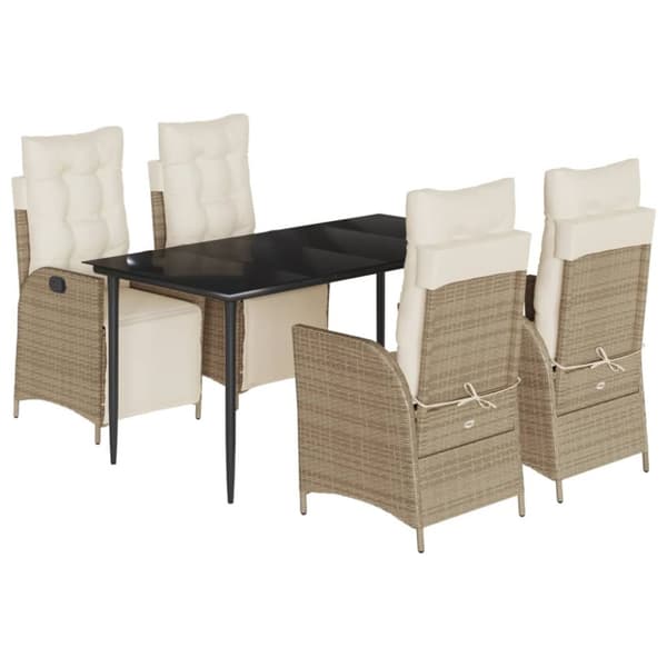Matgrupp för trädgården med dynor 5 delar beige konstrotting