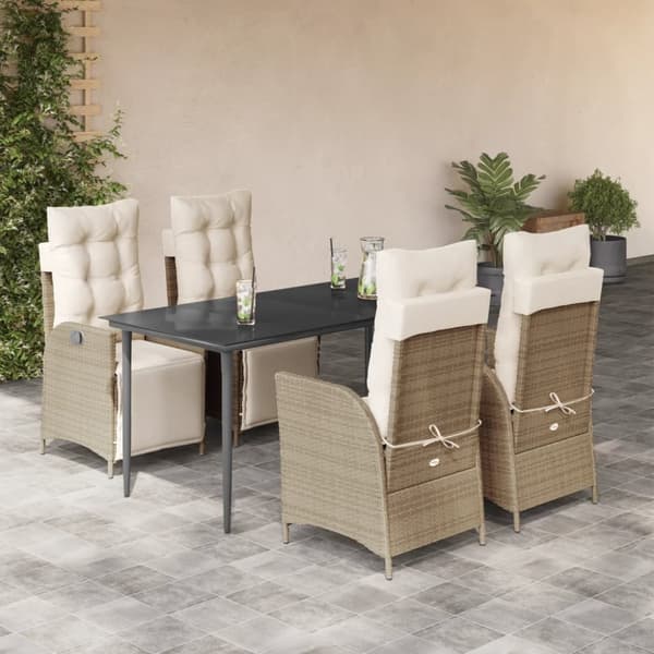Matgrupp för trädgården med dynor 5 delar beige konstrotting