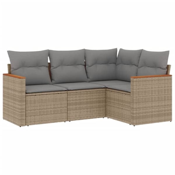 Soffgrupp för trädgård med dynor 4 delar beige konstrotting
