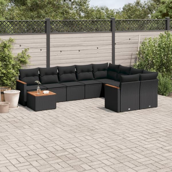 Loungegrupp 10 delar med svarta dynor konstrotting