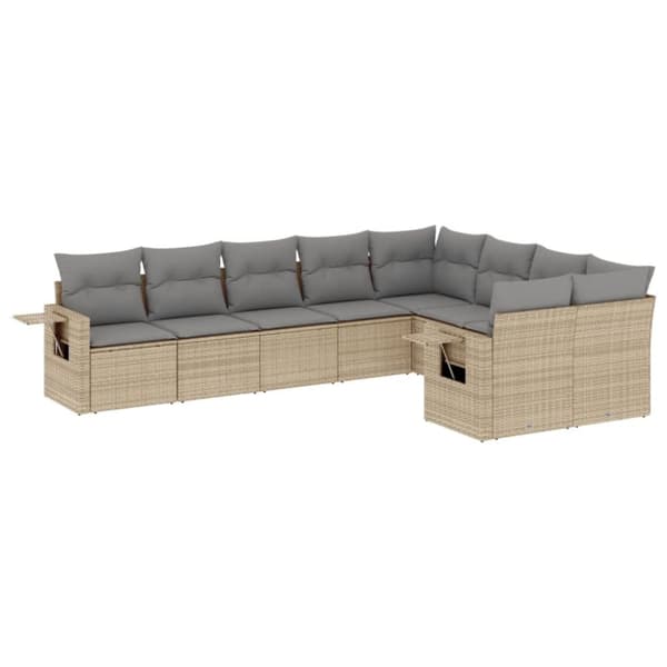 Soffgrupp för trädgården med dynor 9 delar beige konstrotting