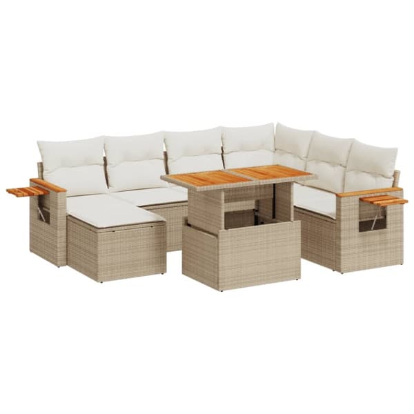 Matgrupp för trädgården med dynor 8 delar beige konstrotting