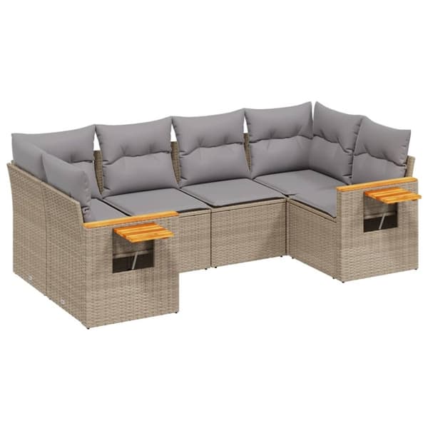 Soffgrupp för trädgården med dynor 6 delar beige konstrotting
