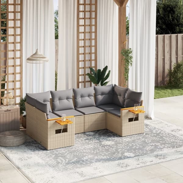 Soffgrupp för trädgården med dynor 6 delar beige konstrotting