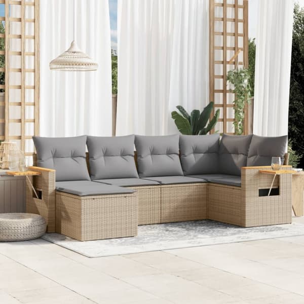 Soffgrupp för trädgården med dynor 6 delar beige konstrotting