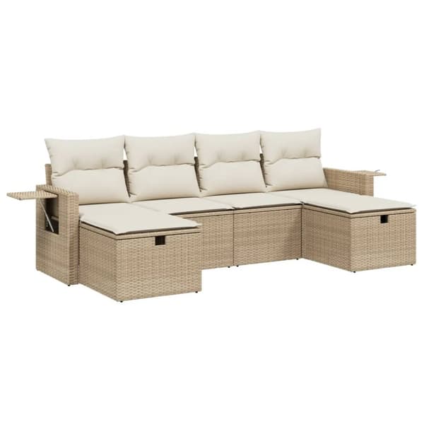 Soffgrupp för trädgården med dynor 6 delar beige konstrotting