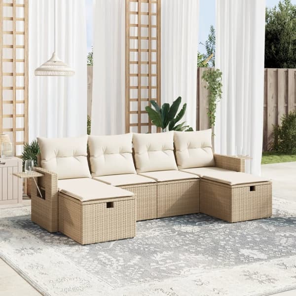 Soffgrupp för trädgården med dynor 6 delar beige konstrotting