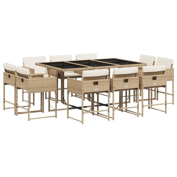 Matgrupp för trädgården med dynor 11 delar beige konstrotting