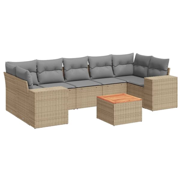 Matgrupp för trädgården med dynor 8 delar beige konstrotting