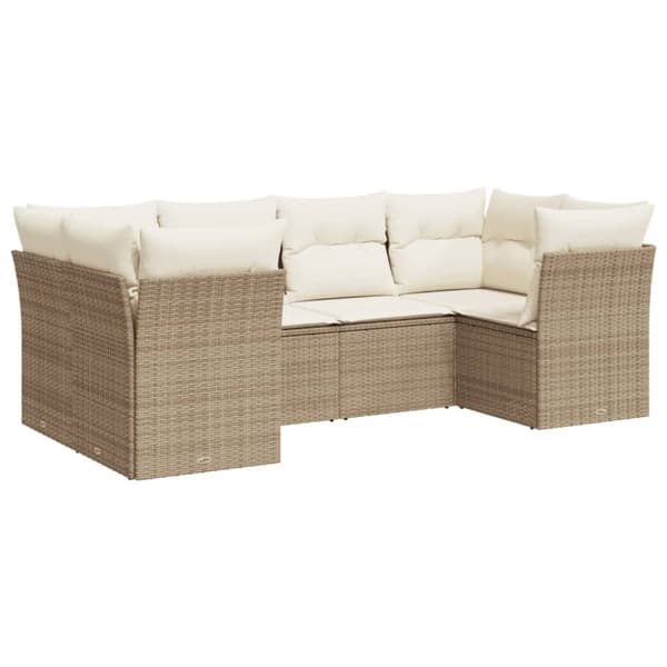 Soffgrupp för trädgården med dynor 6 delar beige konstrotting
