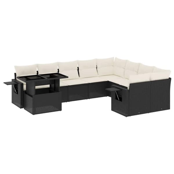 Loungegrupp 10 delar med svarta dynor konstrotting