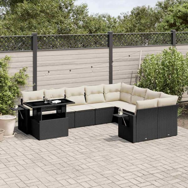 Loungegrupp 10 delar med svarta dynor konstrotting