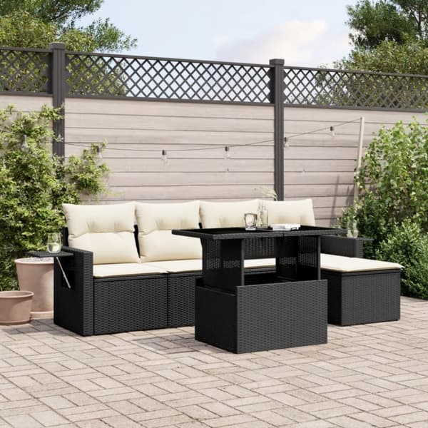 Loungegrupp med dynor 6 delar svart konstrotting