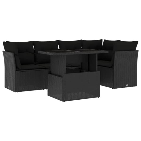 Loungegrupp med dynor 6 delar svart konstrotting