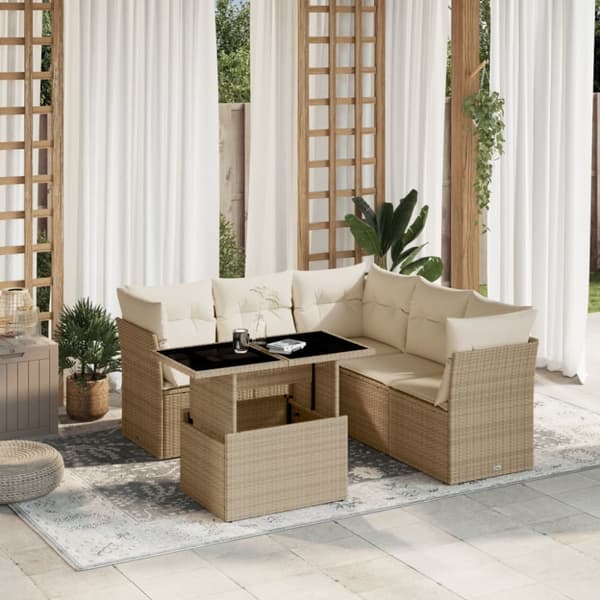 Soffgrupp för trädgården med dynor 6 delar beige konstrotting