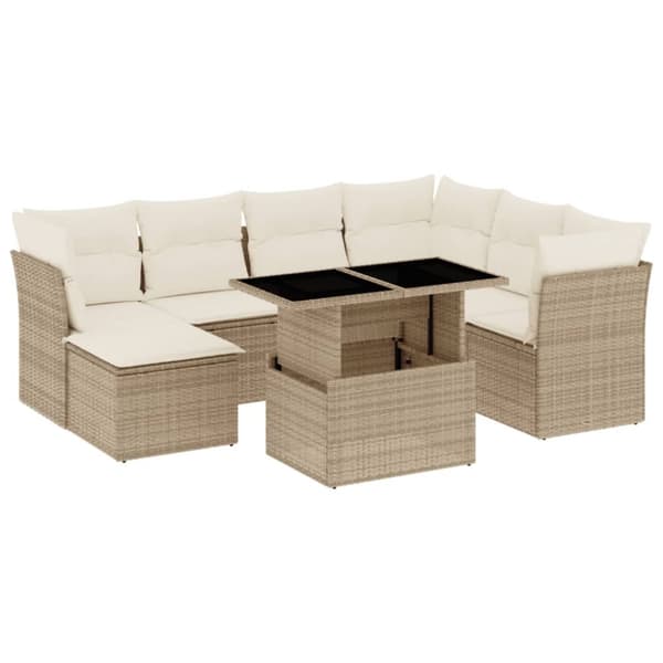 Matgrupp för trädgården med dynor 8 delar beige konstrotting