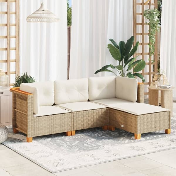 Soffgrupp för trädgård med dynor 4 delar beige konstrotting