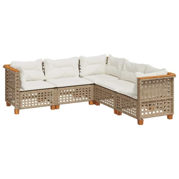 Soffgrupp för trädgården med dynor 5 delar beige konstrotting