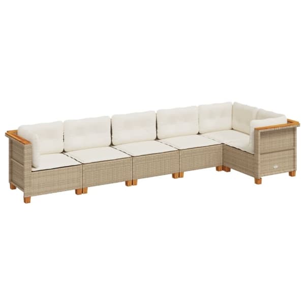 Soffgrupp för trädgården med dynor 6 delar beige konstrotting
