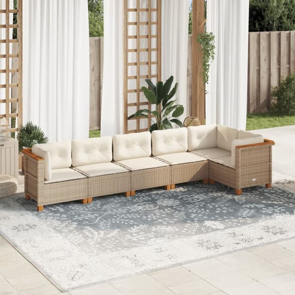 Soffgrupp för trädgården med dynor 6 delar beige konstrotting