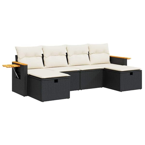 Loungegrupp med dynor 6 delar svart konstrotting