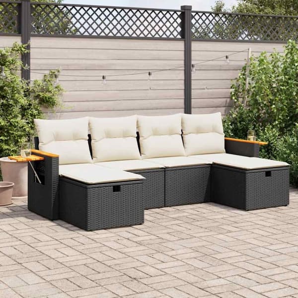 Loungegrupp med dynor 6 delar svart konstrotting