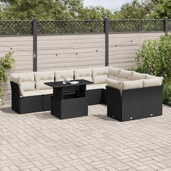 Loungegrupp 10 delar med svarta dynor konstrotting