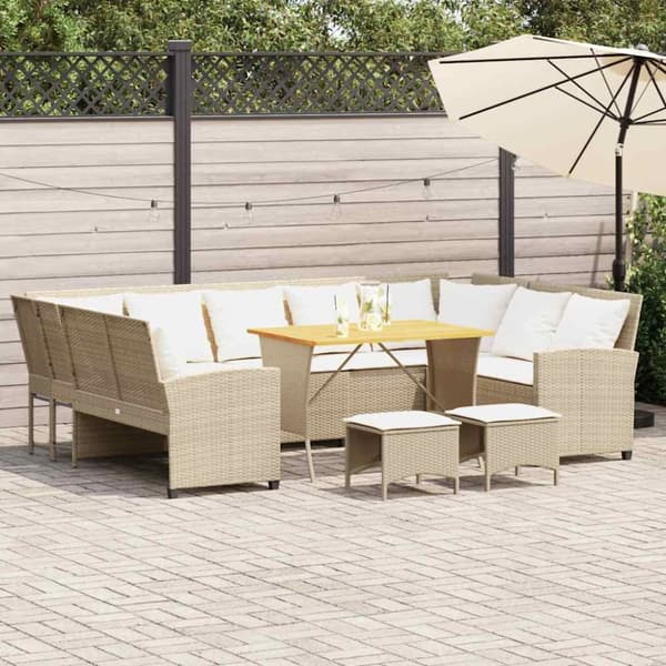 Soffgrupp för trädgård med dynor 4 delar beige konstrotting