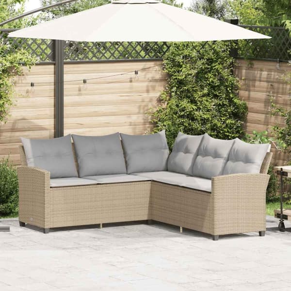 L-formad soffsoffa med kuddar beige konstrotting