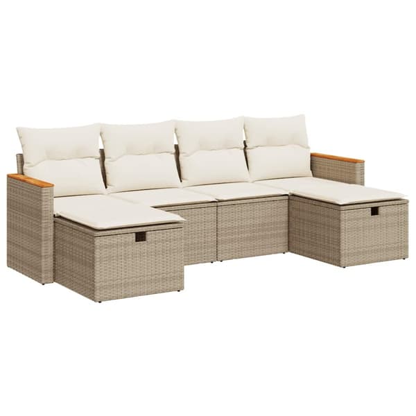 Soffgrupp för trädgården med dynor 6 delar beige konstrotting