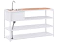 Miniatyrbilde 7 av 11: Utekjøkkenøy med vask Hvit og Brun Stålplate Lyst tre 159 x 50 x 91 cm Enkel Skaputløp 3 hyller Hagekjøkken