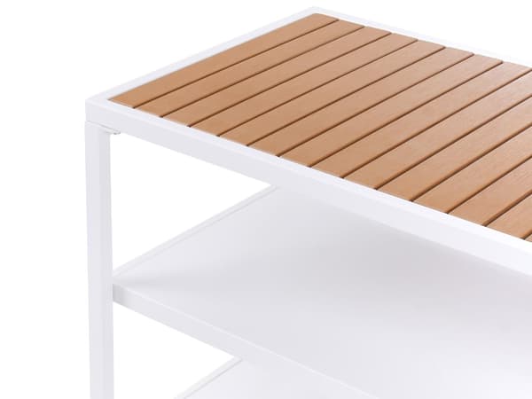 Utekjøkkenøy med vask Hvit og Brun Stålplate Lyst tre 159 x 50 x 91 cm Enkel Skaputløp 3 hyller Hagekjøkken