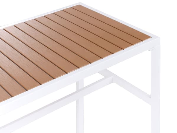 Hagespisesett 3 deler Brunt Polytre Hvitt Stål Rektangulært Bord 2 Krakker Innendørs Utendørs Moderne Design