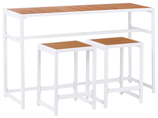 Hagespisesett 3 deler Brunt Polytre Hvitt Stål Rektangulært Bord 2 Krakker Innendørs Utendørs Moderne Design
