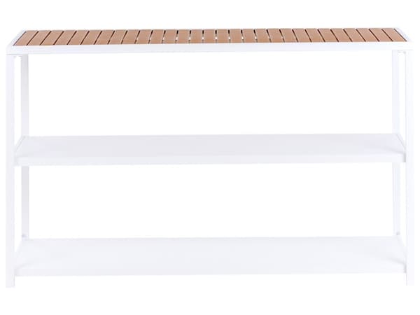 Utendørs kjøkkenøy Hvit og Brun Lyst tre Stål Syntetisk tre 150 x 50 x 90 cm 2 hyller Moderne stil Hagemøbler Utekjøkken