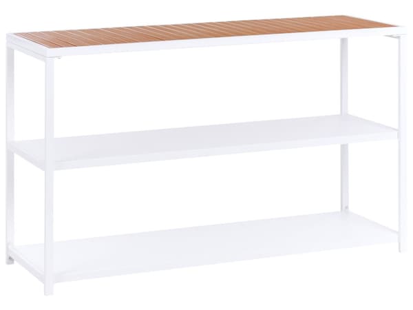 Utendørs kjøkkenøy Hvit og Brun Lyst tre Stål Syntetisk tre 150 x 50 x 90 cm 2 hyller Moderne stil Hagemøbler Utekjøkken
