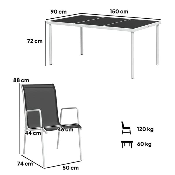 Spisesæt, 150x90x72 cm, Sort