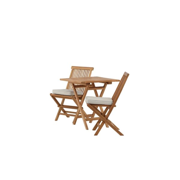 Kenya hagesett bord 70x70cm natur, 2 stoler natur.