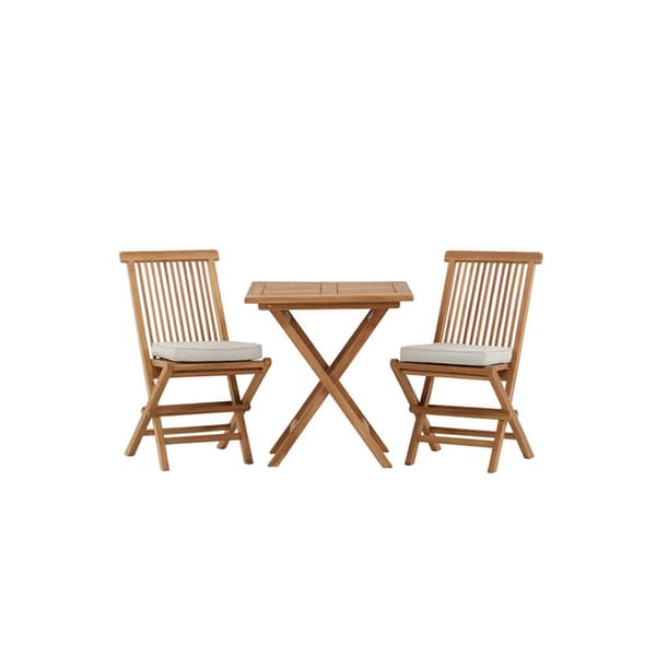 Kenya hagesett bord 70x70cm natur, 2 stoler natur.