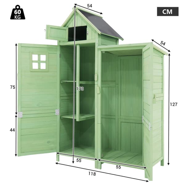 Grön Utomhus Trädgårdsskjul, Trädgårdsskåp, Trädgårdsrengöringsrum, Väderbeständig, PVC-tak, För Trädgård & Utomhusrengöring